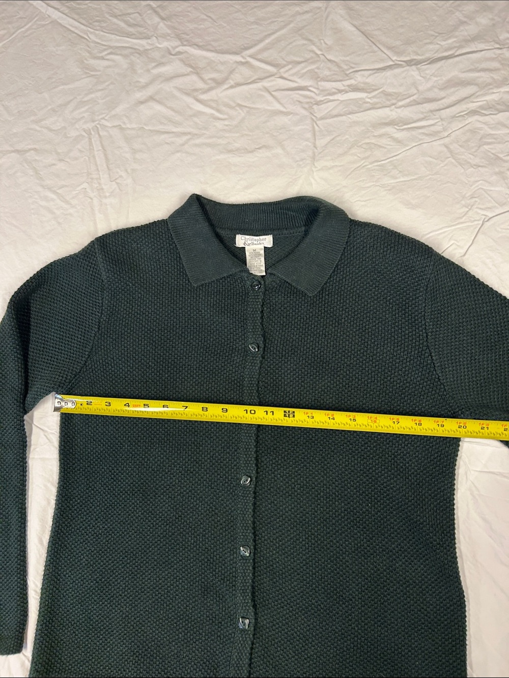 Christopher & Banks Green Collared Button Front Cardigan Sweater Medium M Cotton - Picture 6 of 8